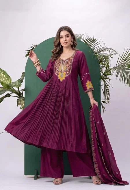 K 1074 By Naisha Roman Embroidery Kurti With Bottom Dupatta
